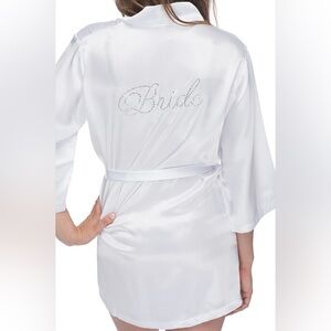 NEW Satin Rhinestone Bride Robe White NWOT Bridal Robe Classy Bride Silk…